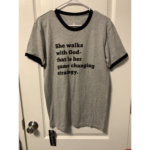 Things She Loves She Walks With God Tee Size Small Grey C34 - Picture 1 of 3